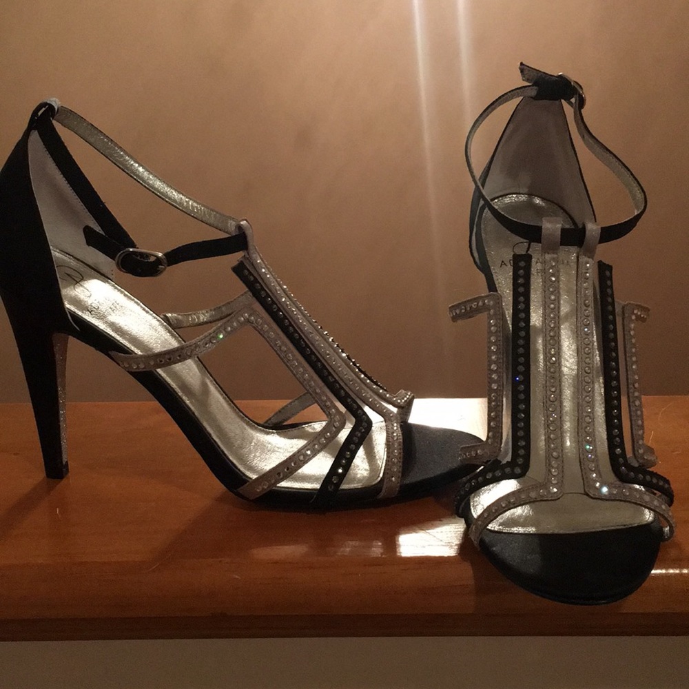 Black and silver heels w/ gemstones